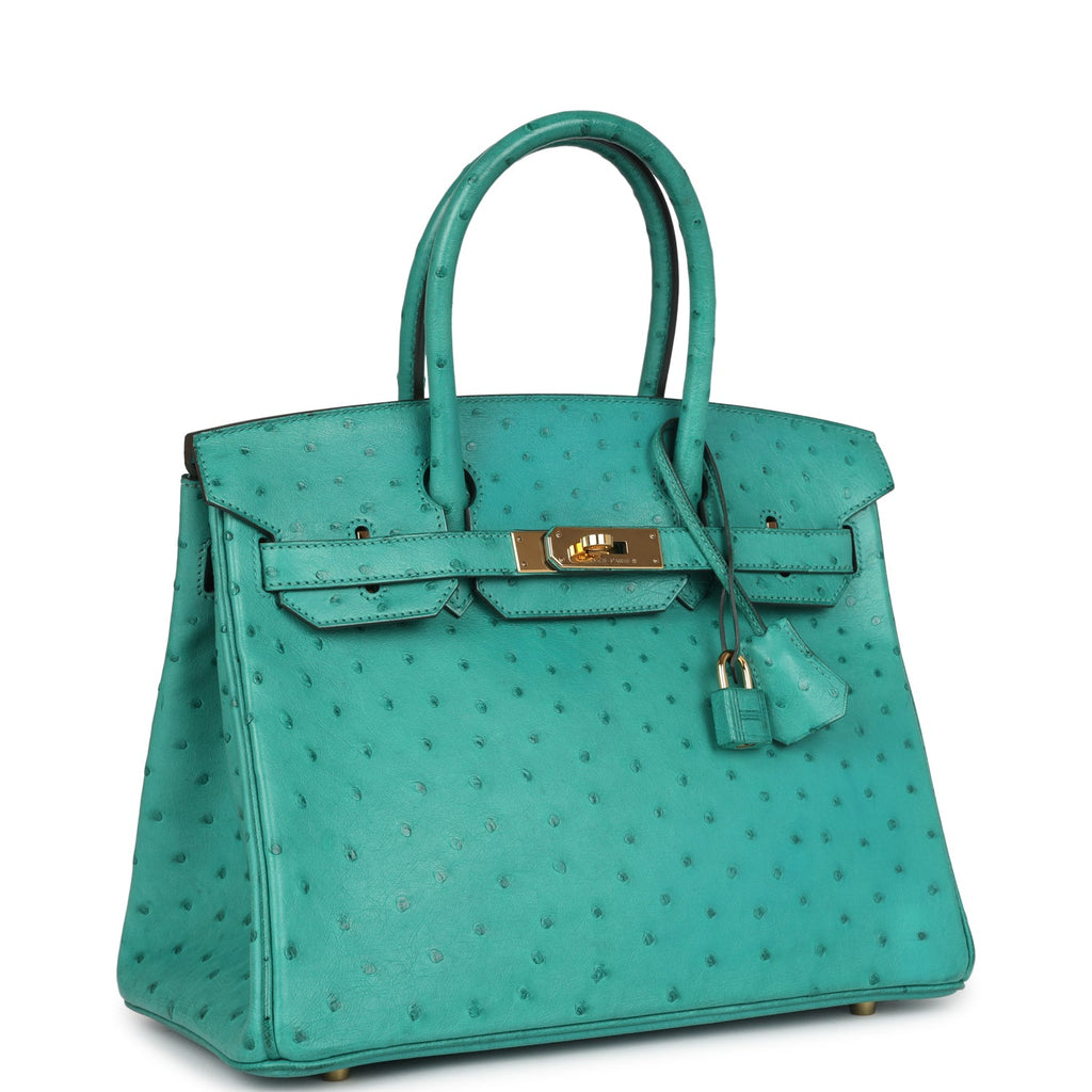 Birkin 30 Vert Verone Ostrich Gold Hardware Bag
