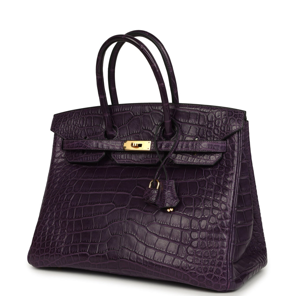 Birkin 35 Amethyst Matte Alligator Gold Hardware