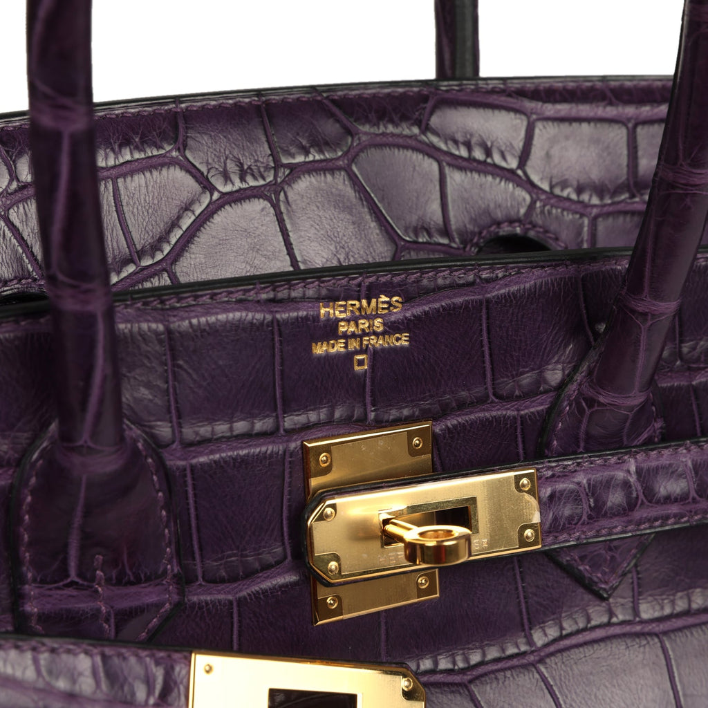 Birkin 35 Amethyst Matte Alligator Gold Hardware