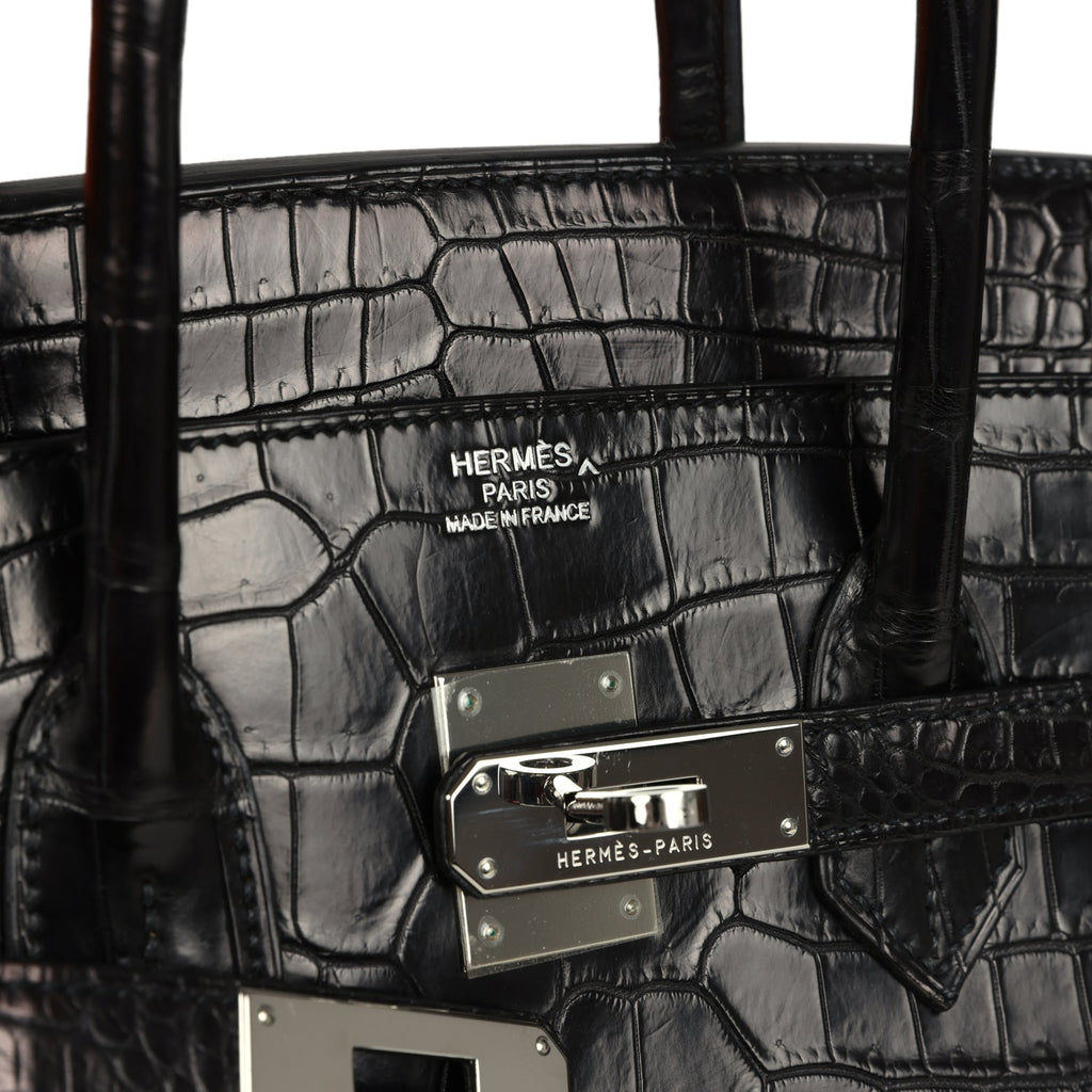 Birkin 35 Black Matte Porosus Crocodile Palladium Hardware