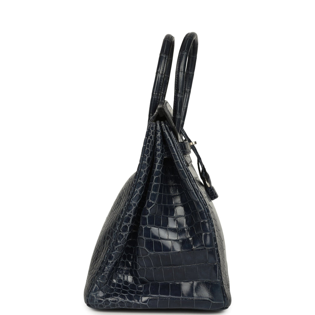Birkin 35 Bleu Abysse Shiny Porosus Crocodile Palladium Hardware
