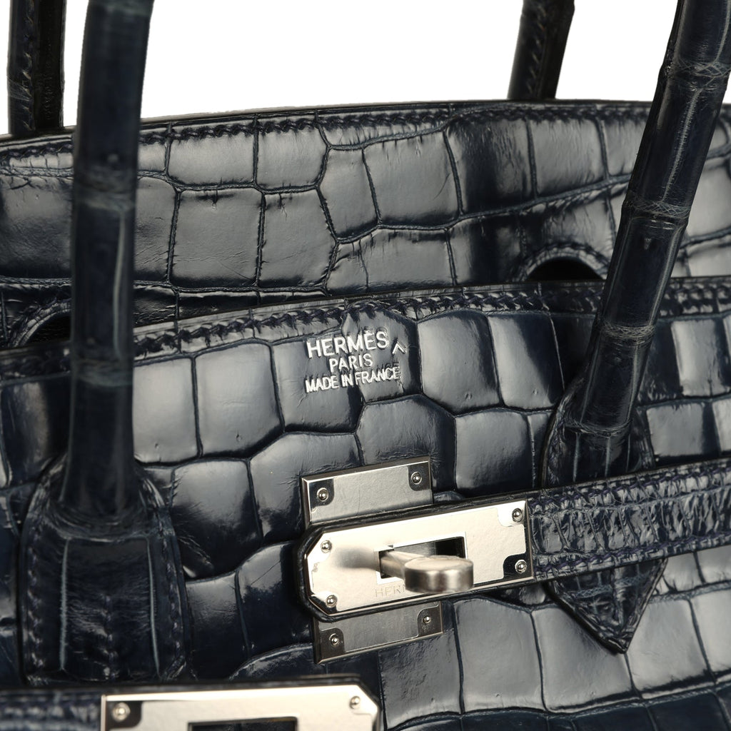 Birkin 35 Bleu Abysse Shiny Porosus Crocodile Palladium Hardware