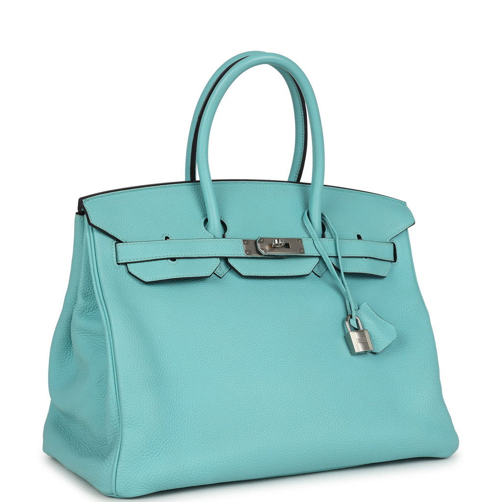 Birkin 35 Bleu Atoll Togo Palladium Hardware