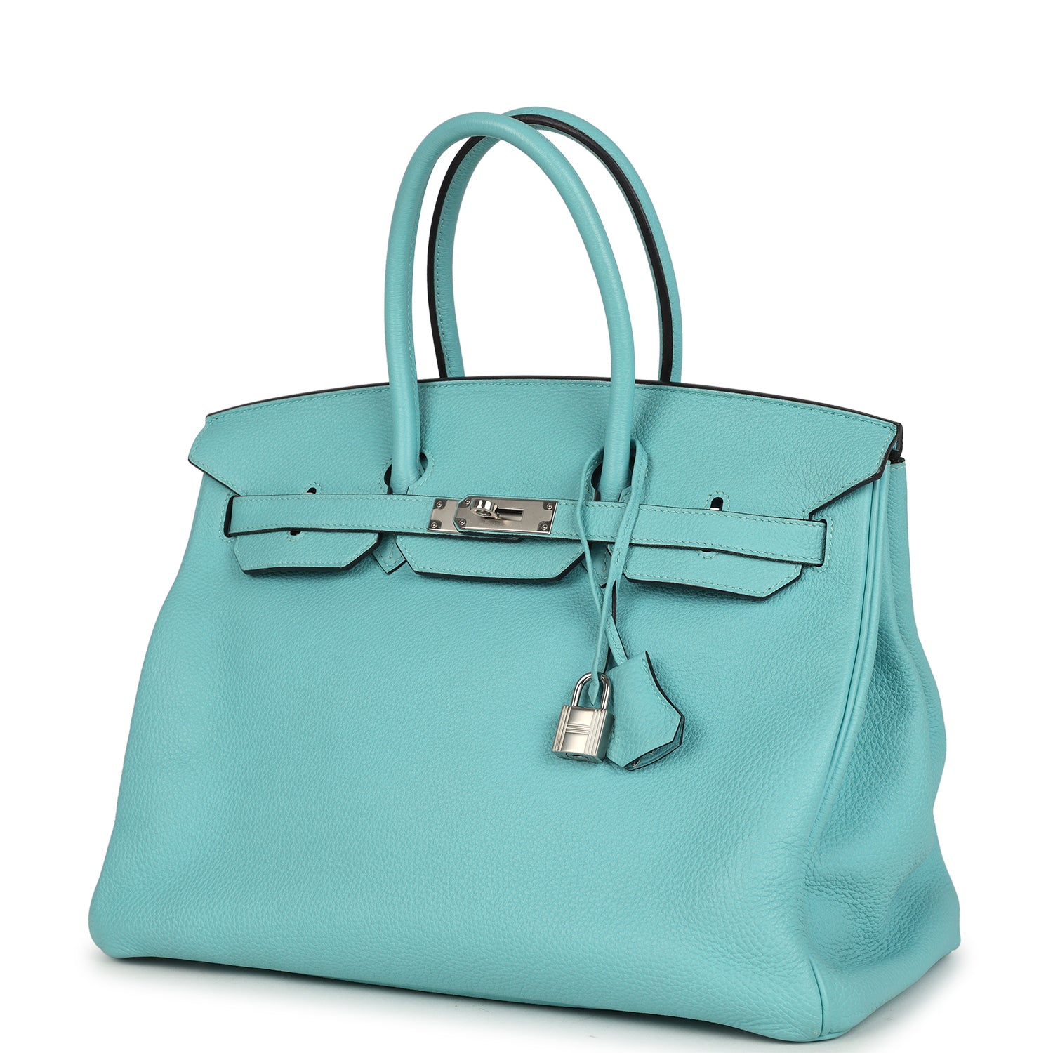 Birkin 35 Bleu Atoll Togo Palladium Hardware