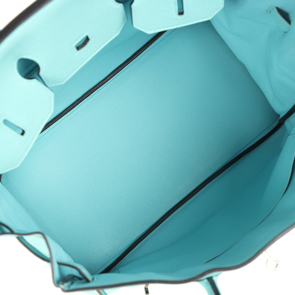 Birkin 35 Bleu Atoll Togo Palladium Hardware