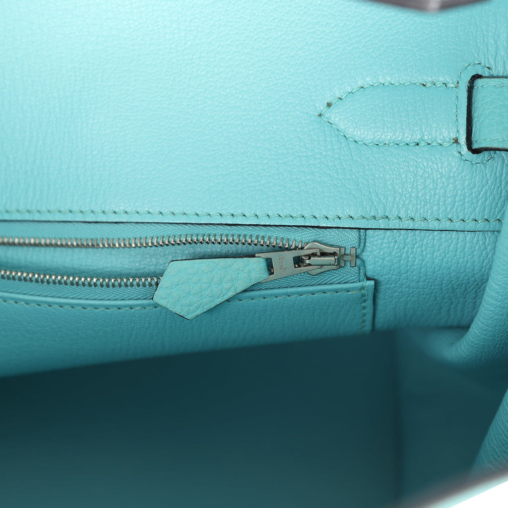 Birkin 35 Bleu Atoll Togo Palladium Hardware