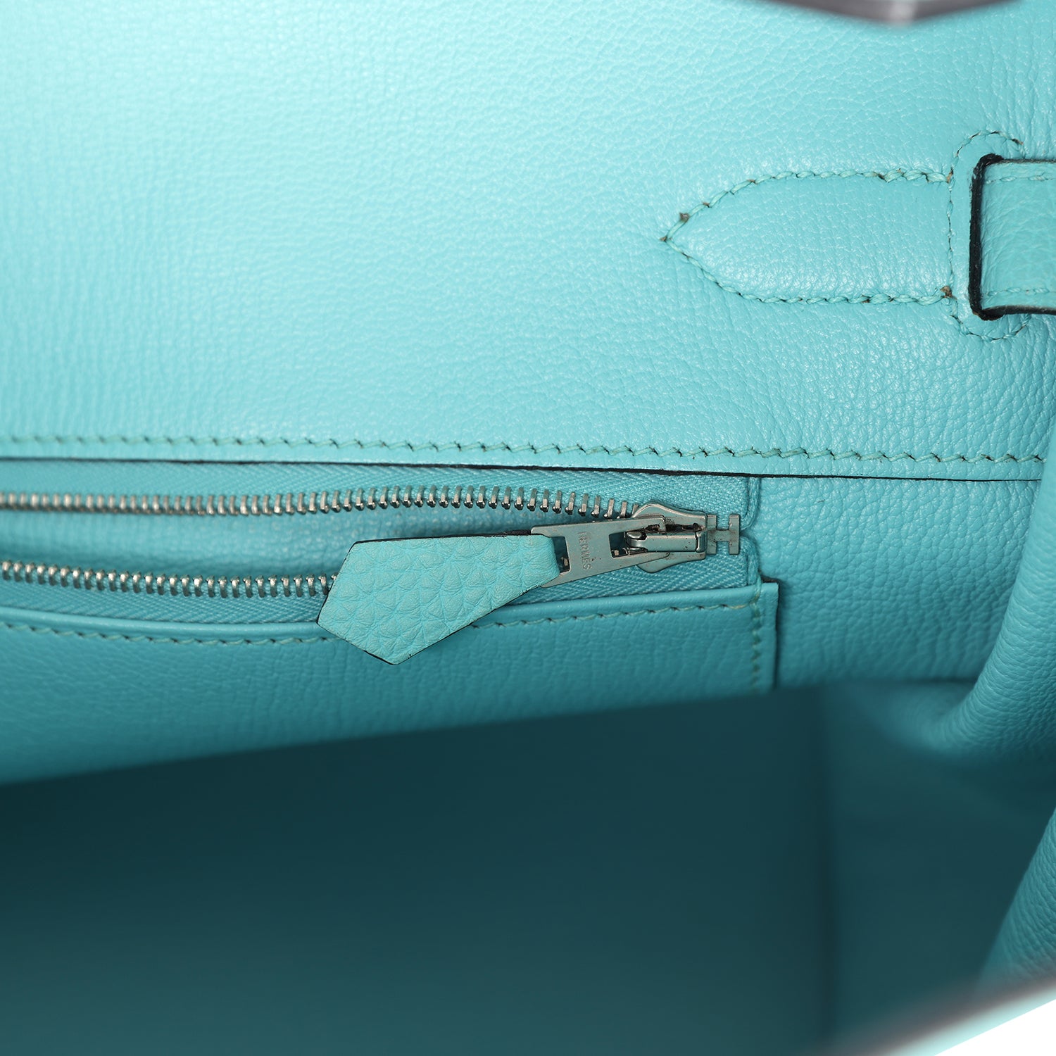 Birkin 35 Bleu Atoll Togo Palladium Hardware