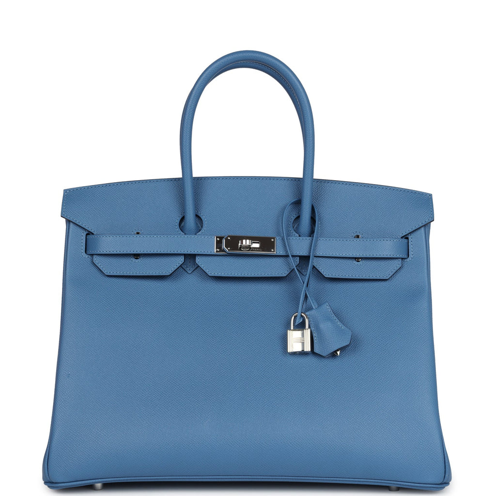 Birkin 35 Bleu Azur Epsom Palladium Hardware