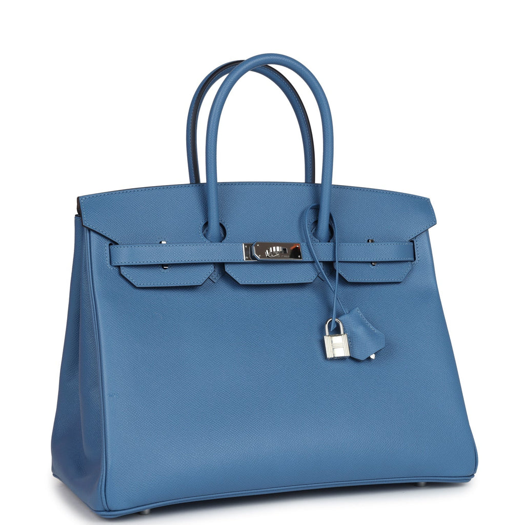 Birkin 35 Bleu Azur Epsom Palladium Hardware