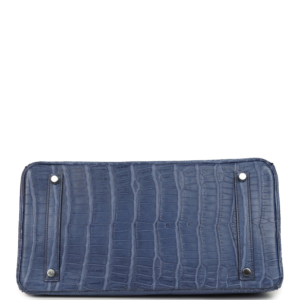 Birkin 35 Bleu Brighton Matte Porosus Crocodile Palladium Hardware
