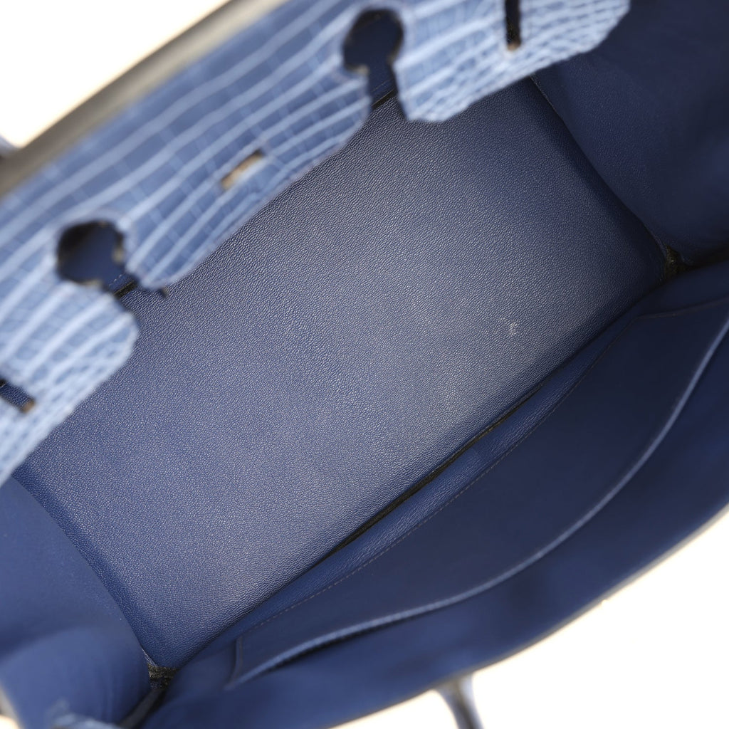 Birkin 35 Bleu Brighton Matte Porosus Crocodile Palladium Hardware