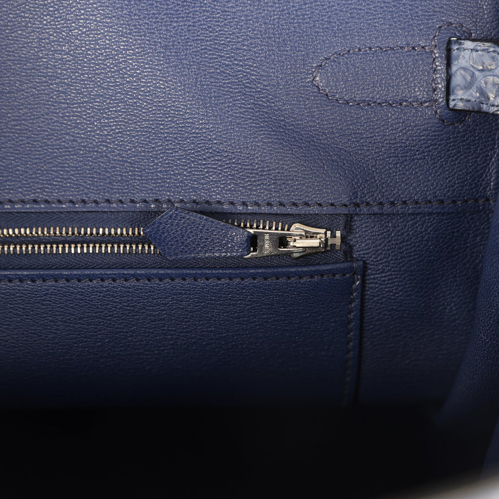 Birkin 35 Bleu Brighton Matte Porosus Crocodile Palladium Hardware
