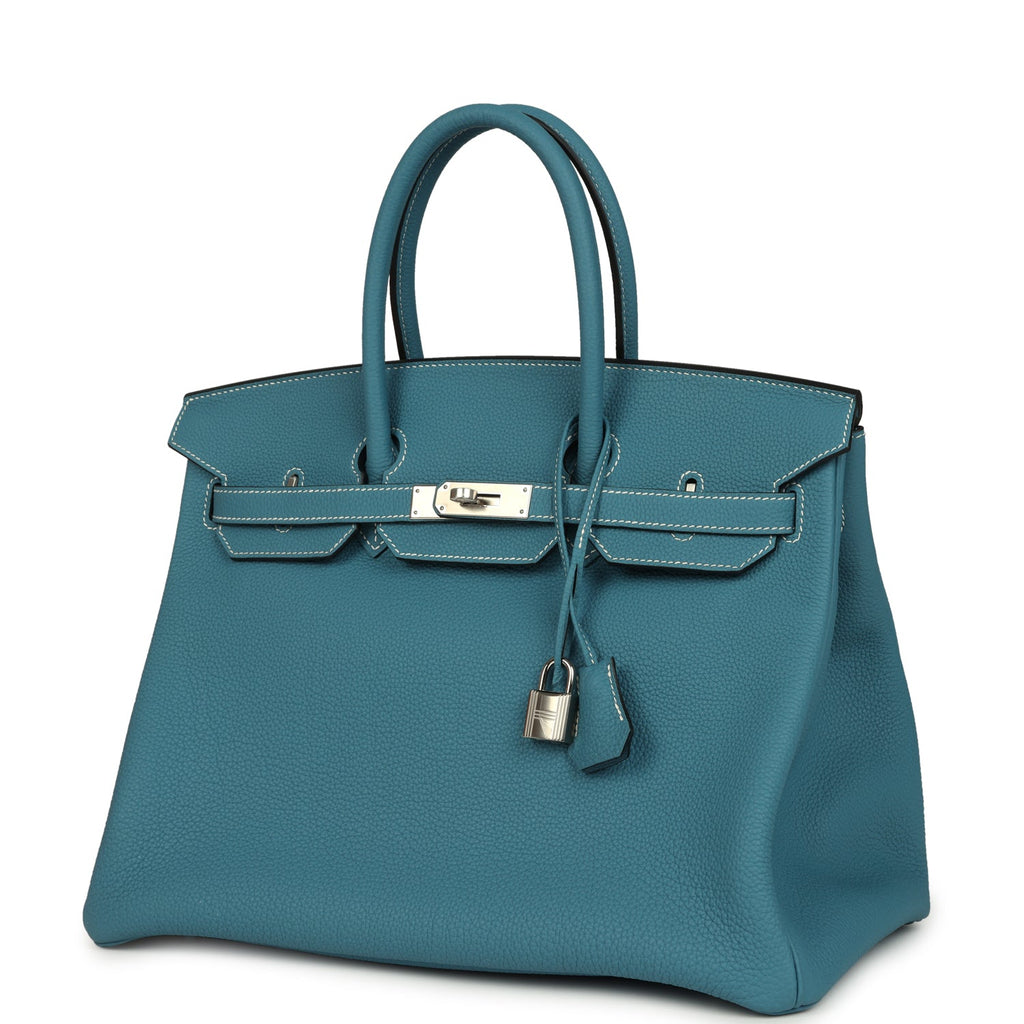 Birkin 35 Blue Jean Togo Palladium Hardware