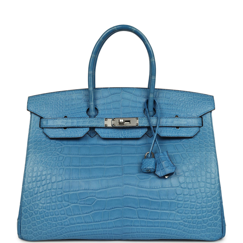 Birkin 35 Mykonos Matte Alligator Palladium Hardware