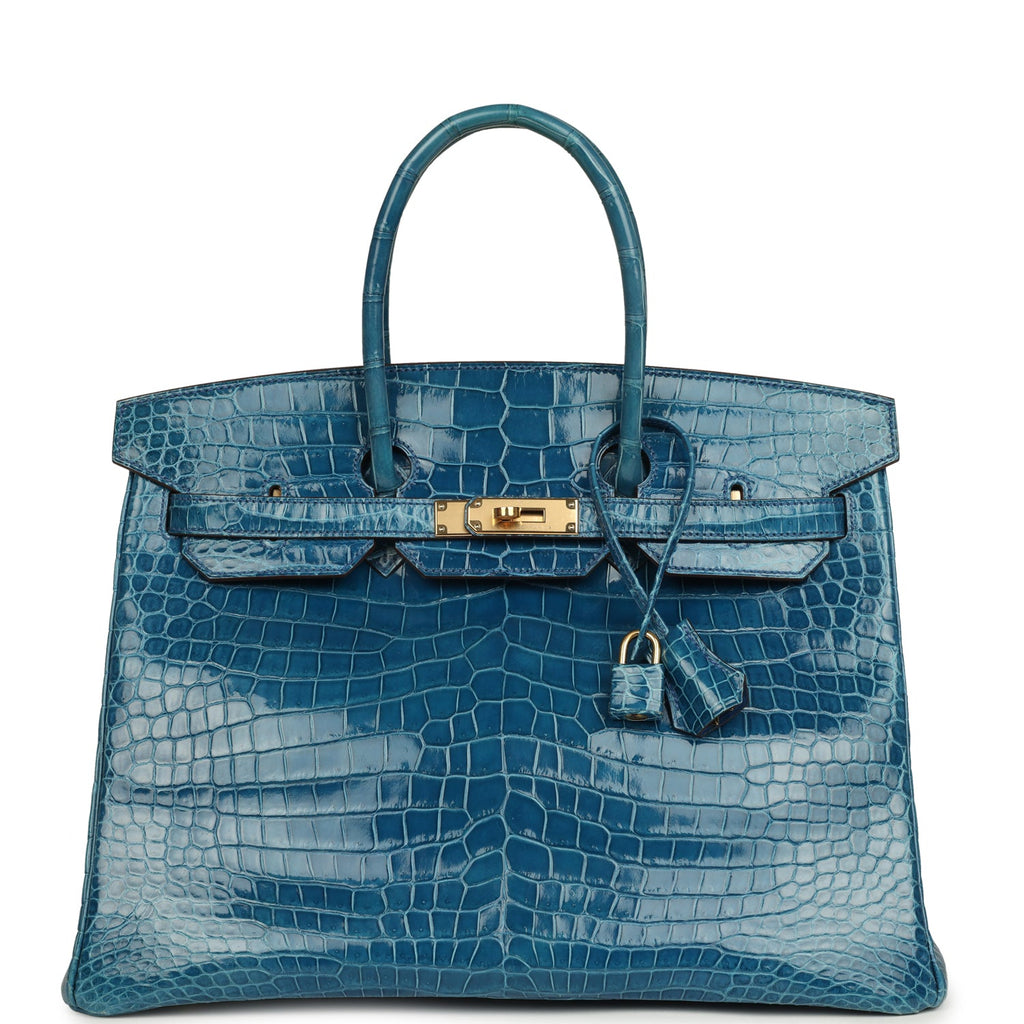Birkin 35 Mykonos Shiny Porosus Crocodile Gold Hardware