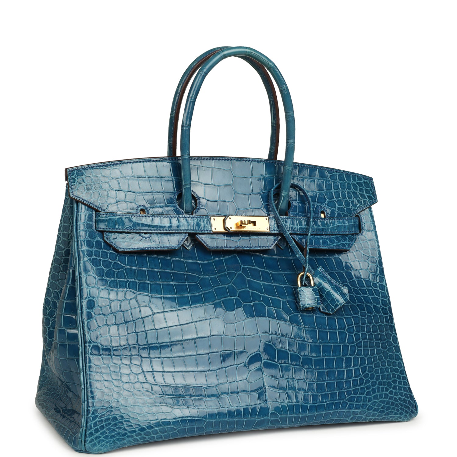 Birkin 35 Mykonos Shiny Porosus Crocodile Gold Hardware