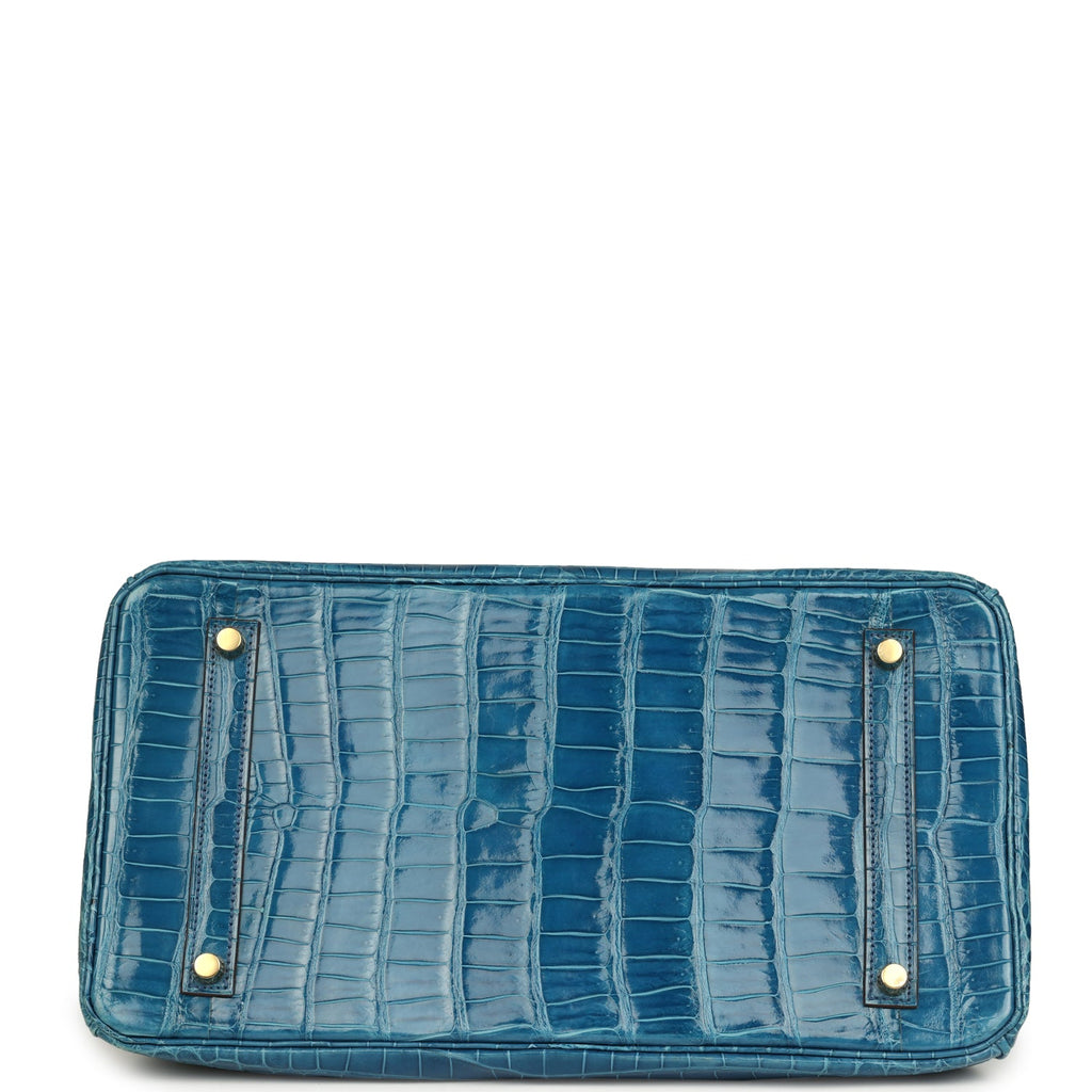 Birkin 35 Mykonos Shiny Porosus Crocodile Gold Hardware
