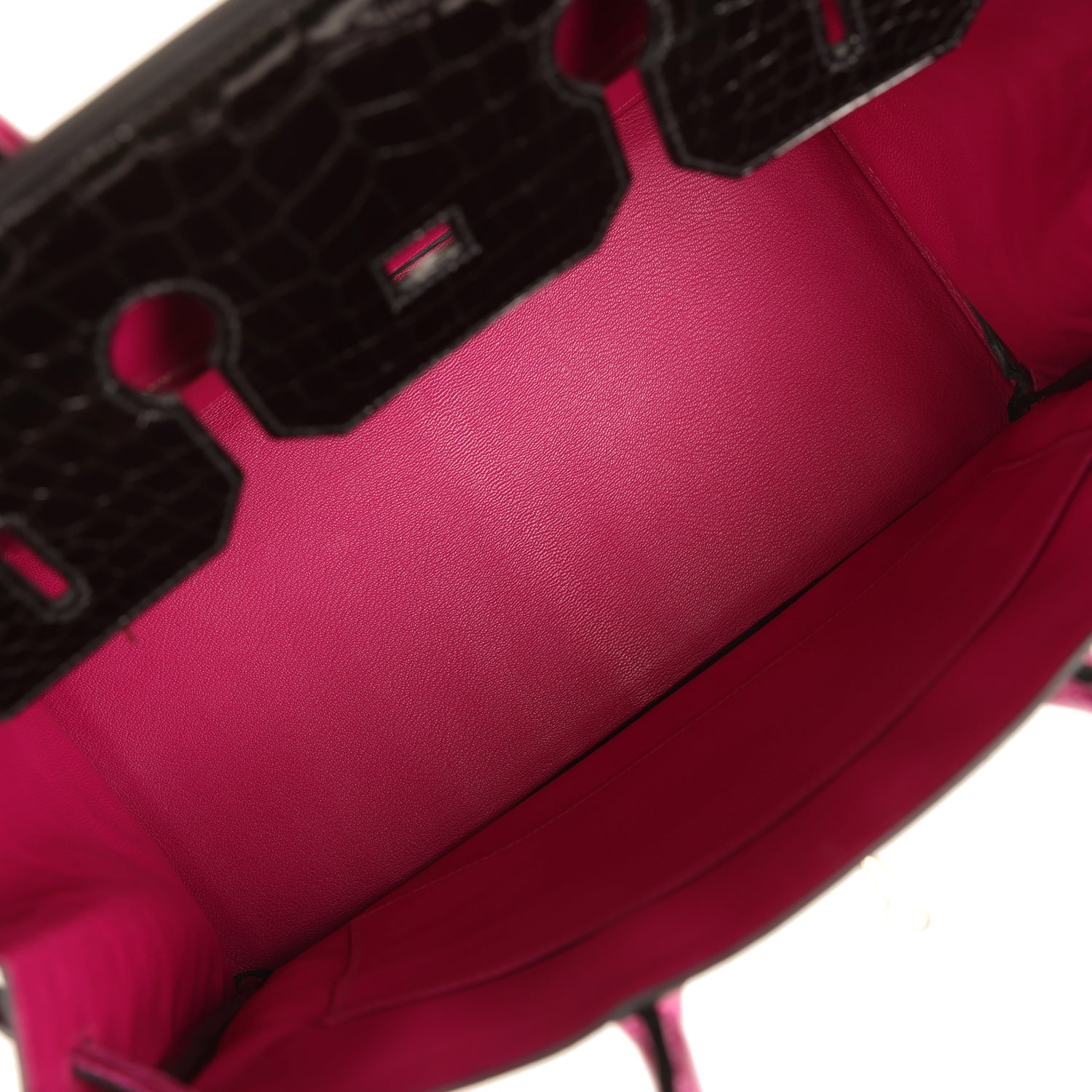 Birkin 35 Rose Pourpre and Black Shiny Porosus Crocodile Palladium Hardware