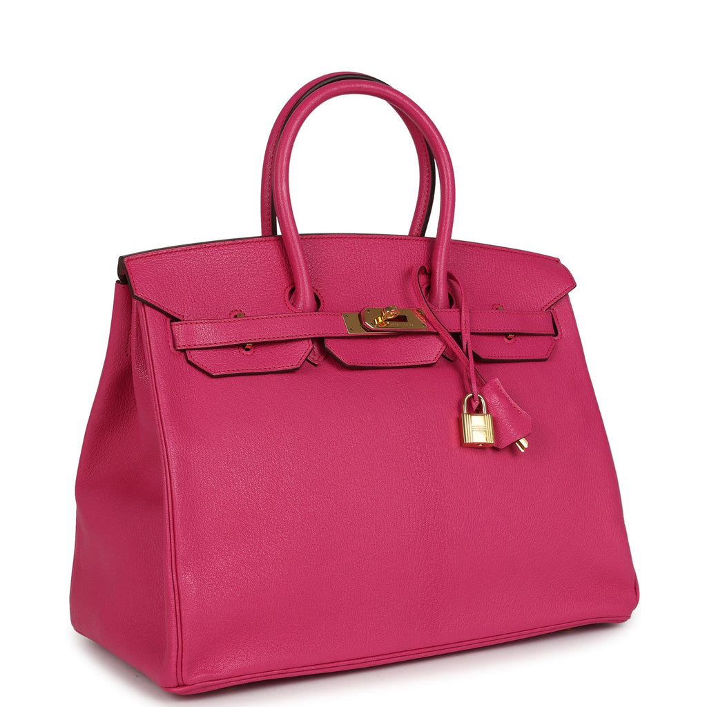 Birkin 35 Rose Shocking Chevre Mysore Gold Hardware
