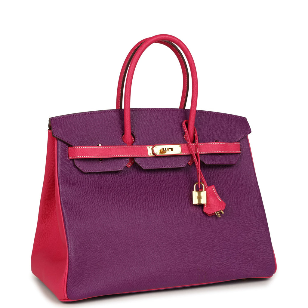 Birkin 35 Rose Tyrien and Violet Epsom Gold Hardware