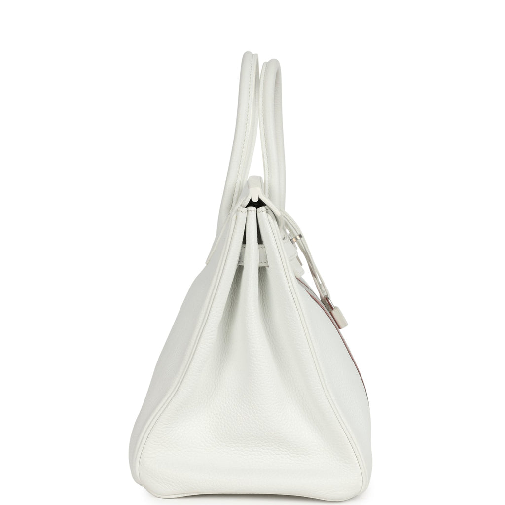 Birkin Club 35 White and Gris Perle Clemence and Sanguine Lizard Palladium Hardware