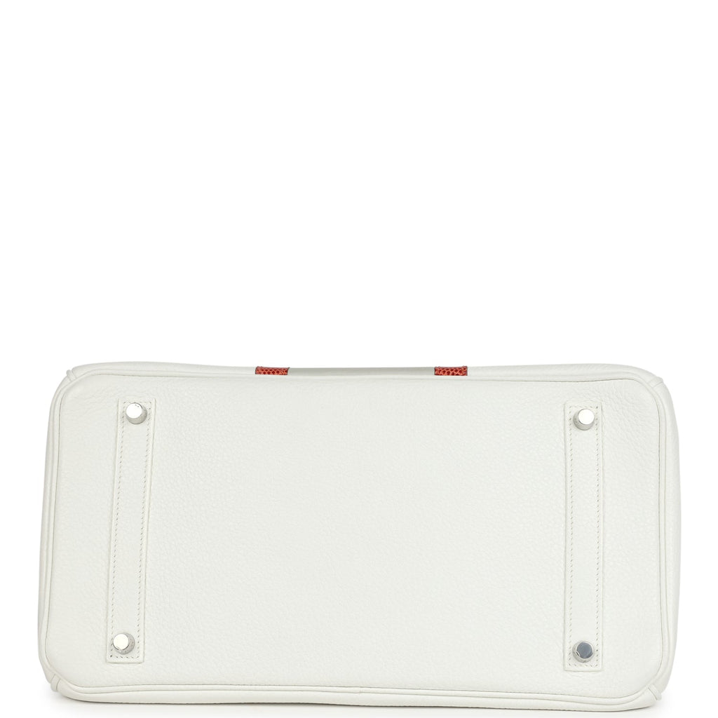 Birkin Club 35 White and Gris Perle Clemence and Sanguine Lizard Palladium Hardware