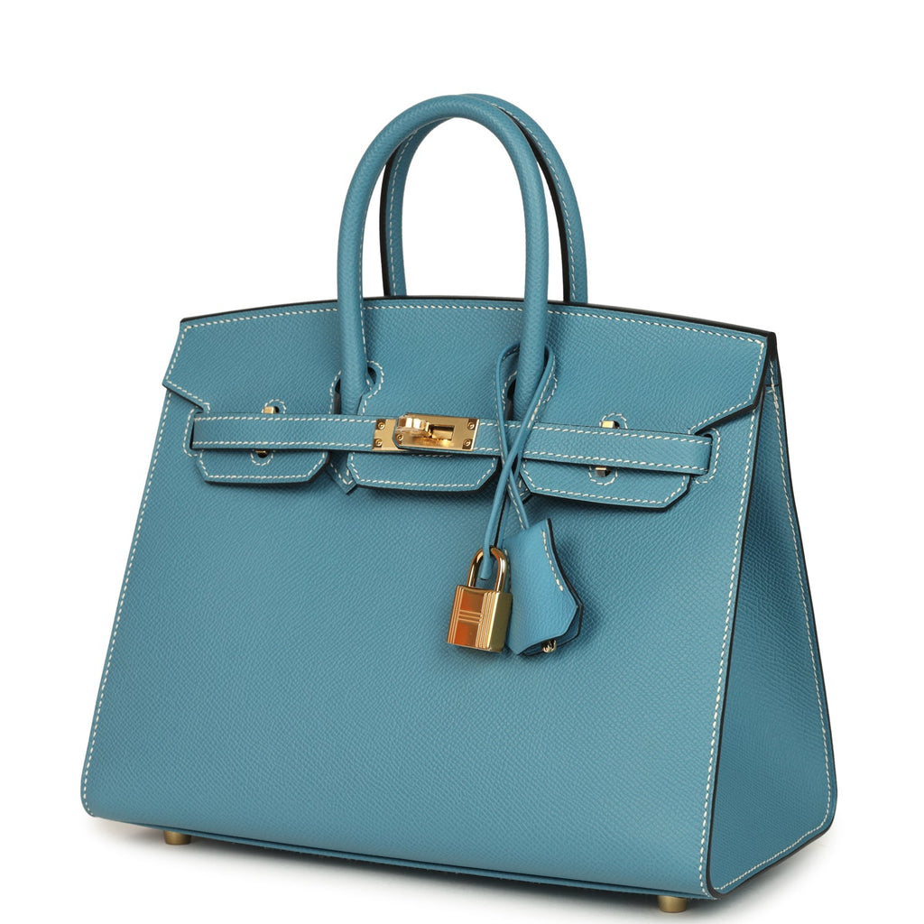 Birkin Sellier 25 Blue Jean Epsom Gold Hardware Bag