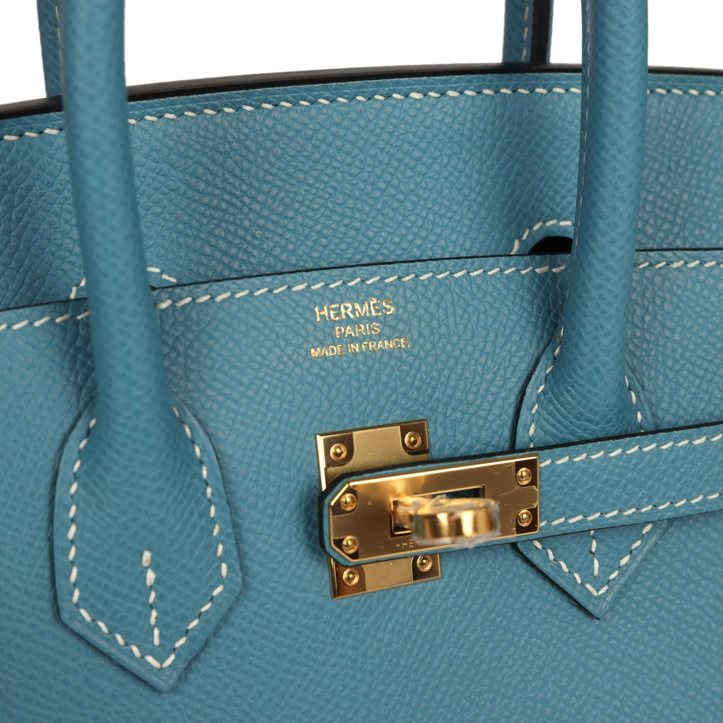 Birkin Sellier 25 Blue Jean Epsom Gold Hardware Bag