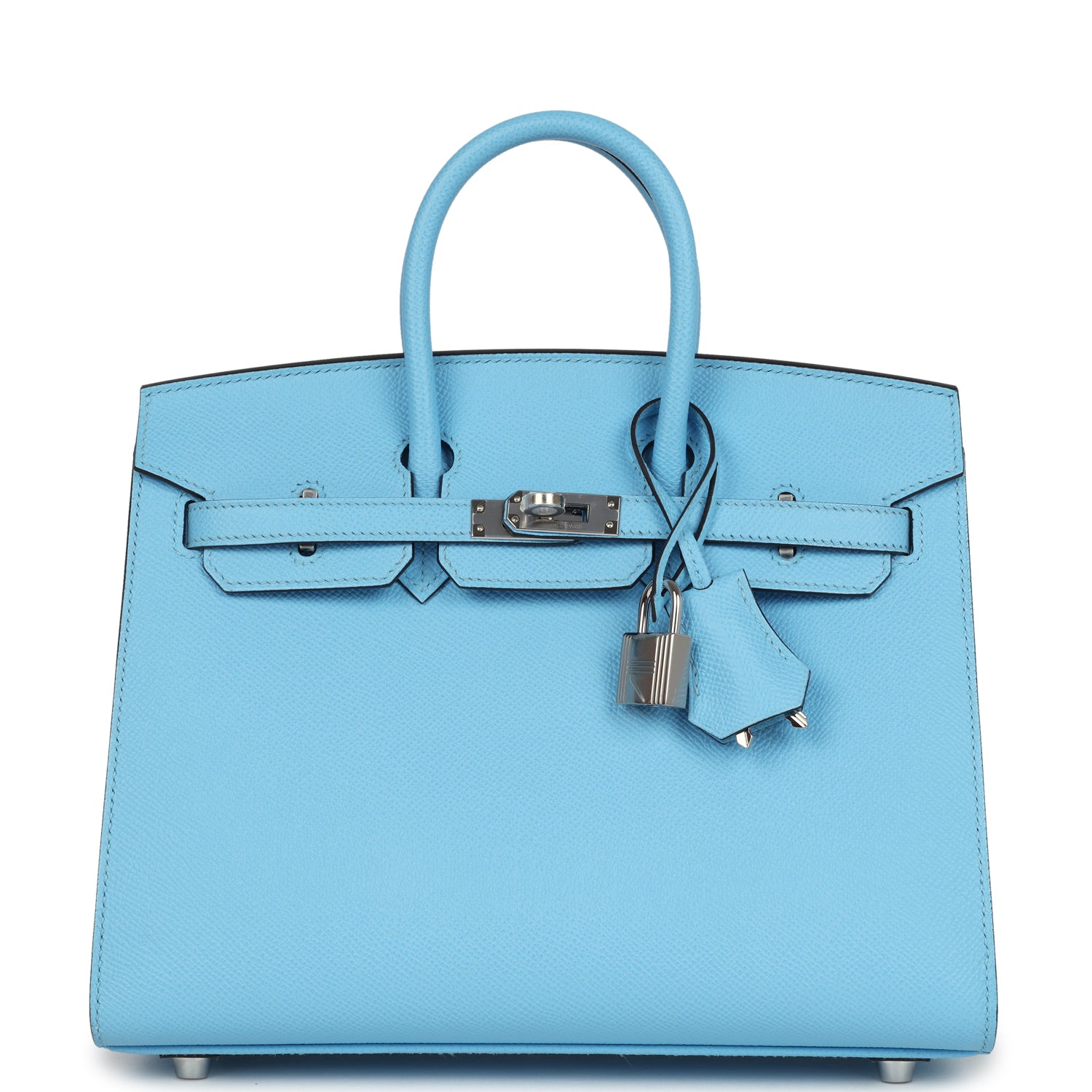 Birkin Sellier 25 Celeste Epsom Palladium Hardware Bag