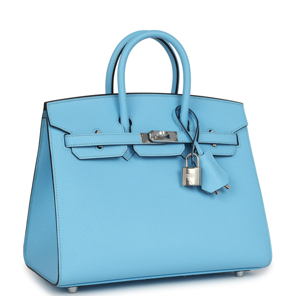 Birkin Sellier 25 Celeste Epsom Palladium Hardware Bag
