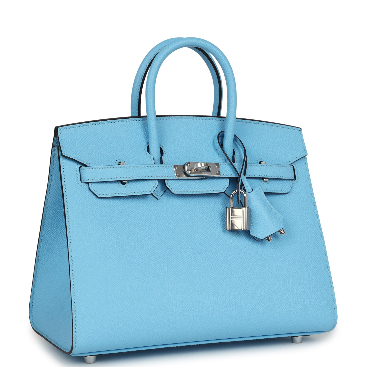 Birkin Sellier 25 Celeste Epsom Palladium Hardware Bag