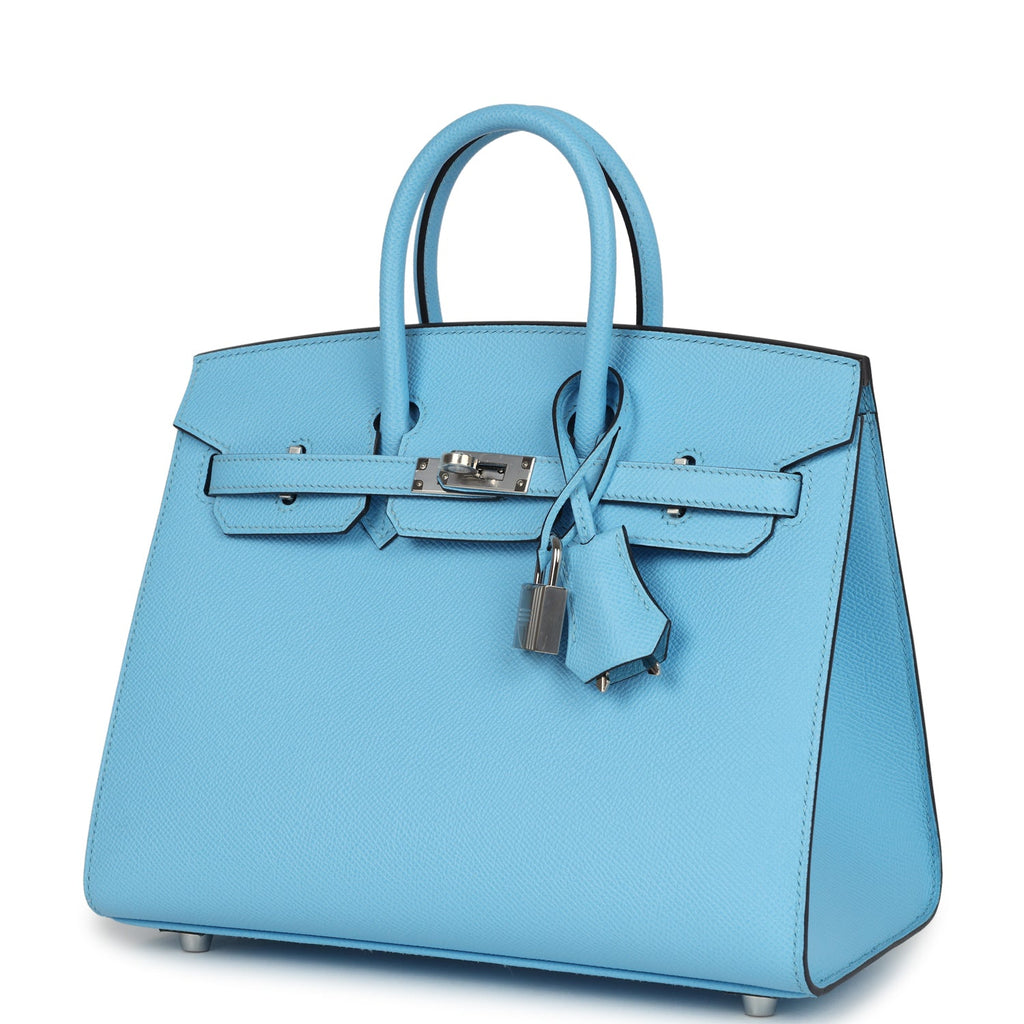 Birkin Sellier 25 Celeste Epsom Palladium Hardware Bag