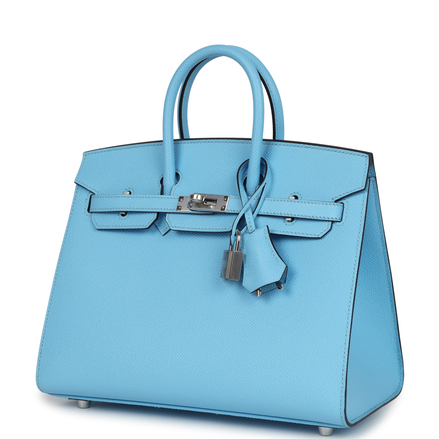 Birkin Sellier 25 Celeste Epsom Palladium Hardware Bag