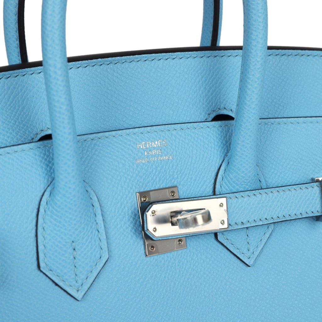 Birkin Sellier 25 Celeste Epsom Palladium Hardware Bag