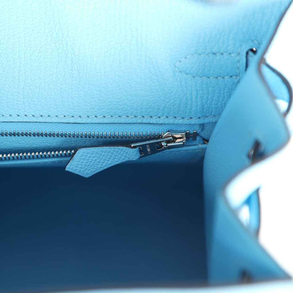 Birkin Sellier 25 Celeste Epsom Palladium Hardware Bag