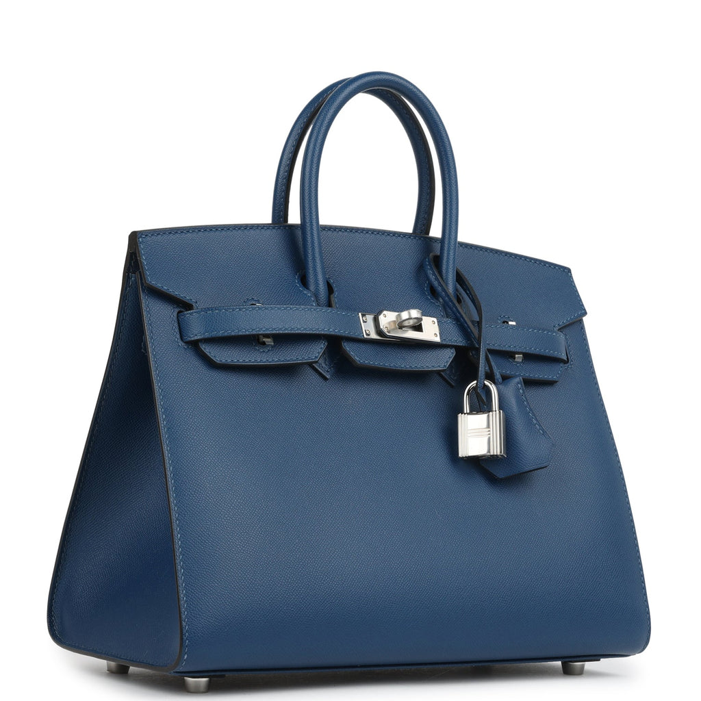 Birkin Sellier 25 Deep Bleu Madame Palladium Hardware Bag