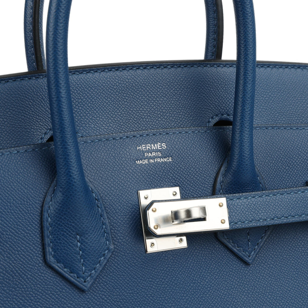 Birkin Sellier 25 Deep Bleu Madame Palladium Hardware Bag
