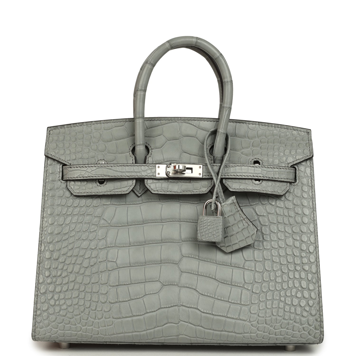 Birkin Sellier 25 Gris Ciment Matte Alligator Palladium Hardware Bag
