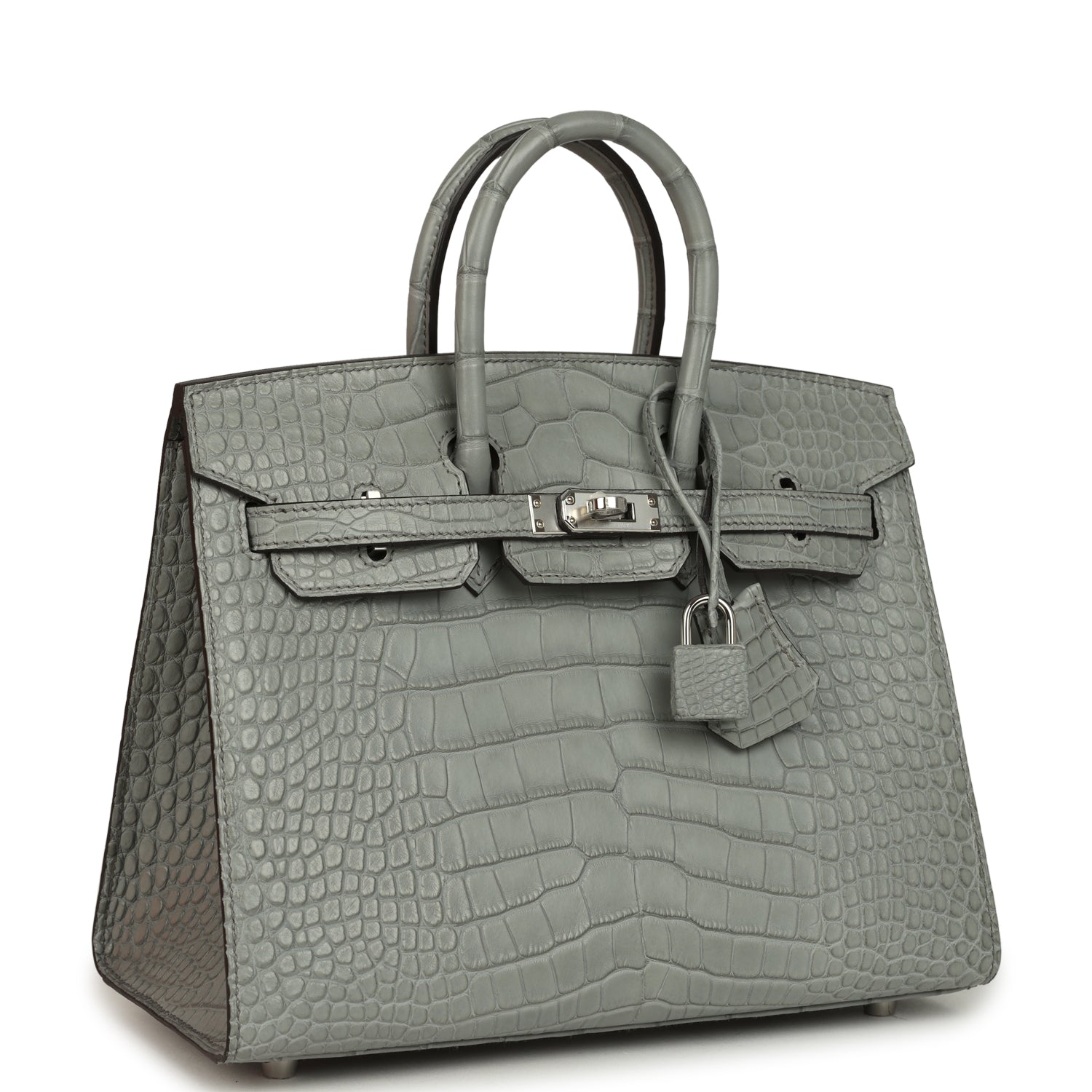 Birkin Sellier 25 Gris Ciment Matte Alligator Palladium Hardware Bag