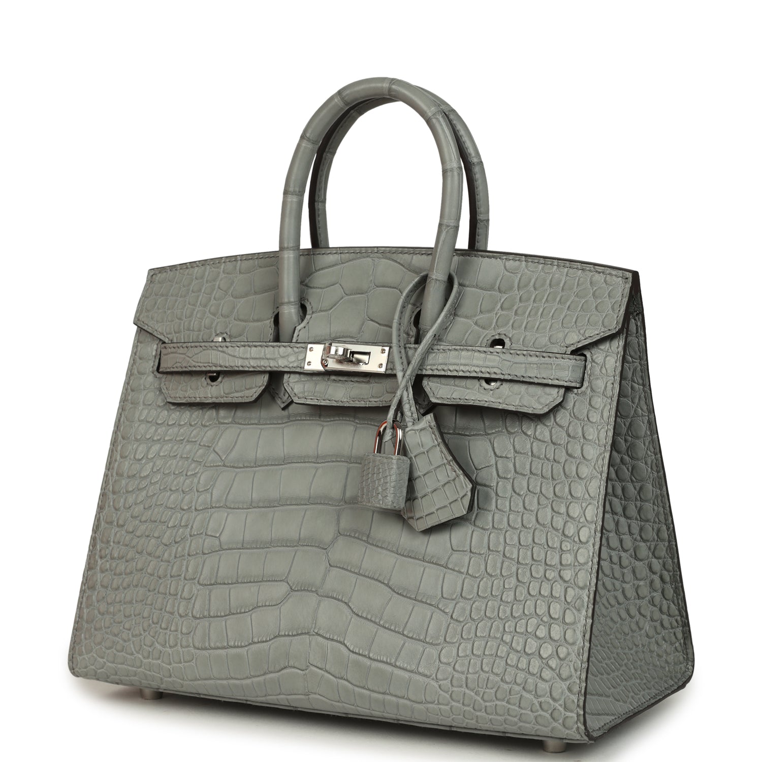 Birkin Sellier 25 Gris Ciment Matte Alligator Palladium Hardware Bag
