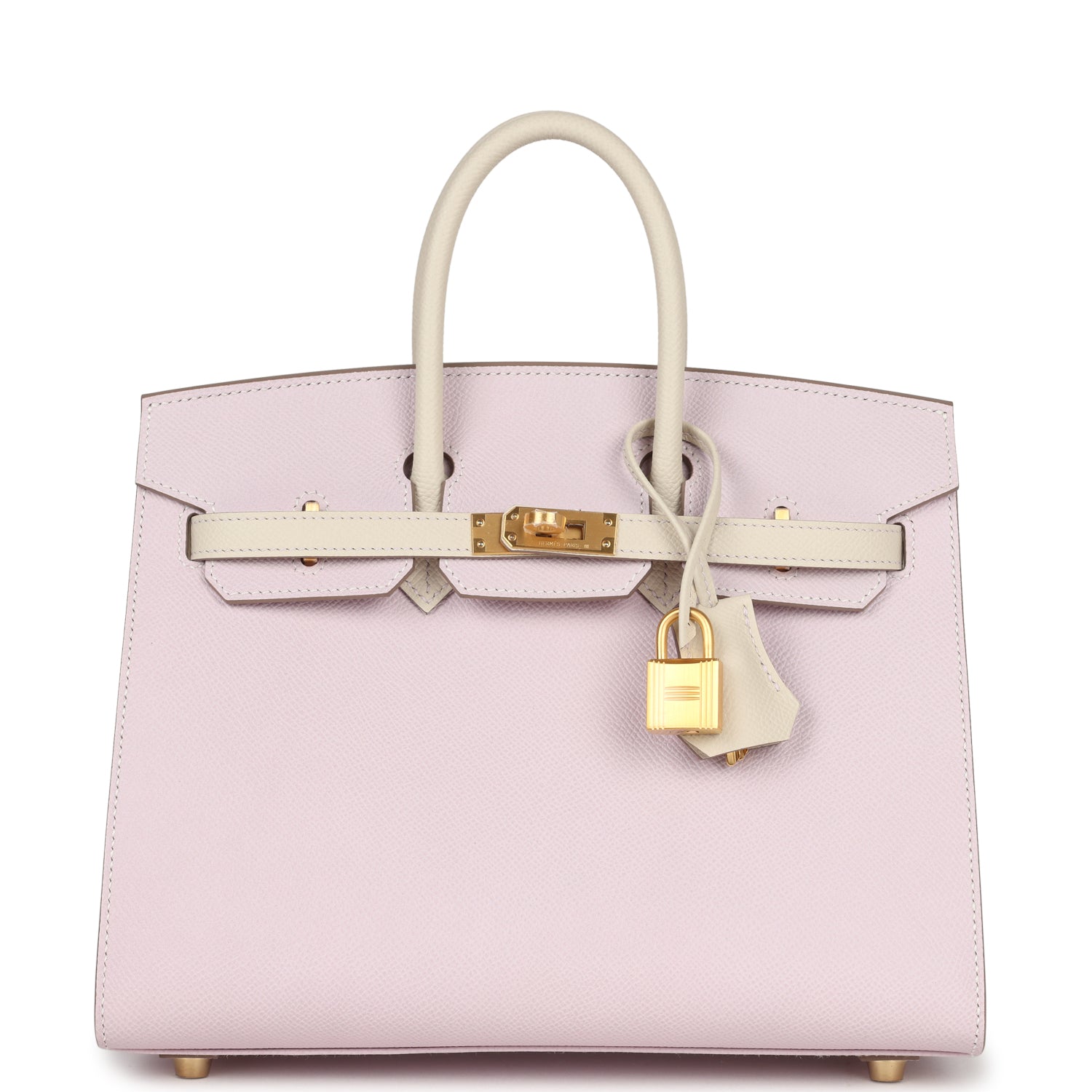 Birkin Sellier 25 Mauve Pale and Craie Epsom Brushed Gold Hardware Bag