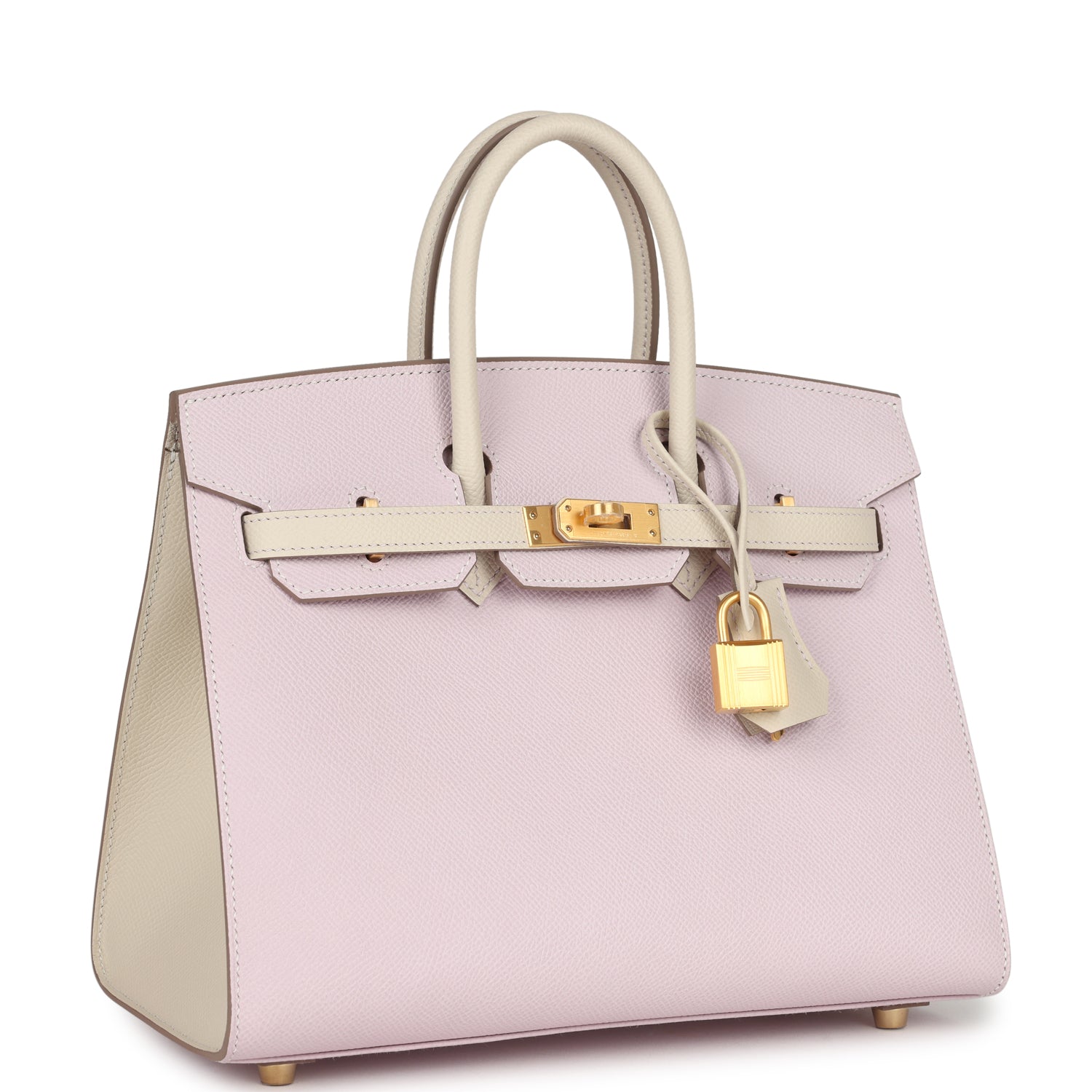 Birkin Sellier 25 Mauve Pale and Craie Epsom Brushed Gold Hardware Bag