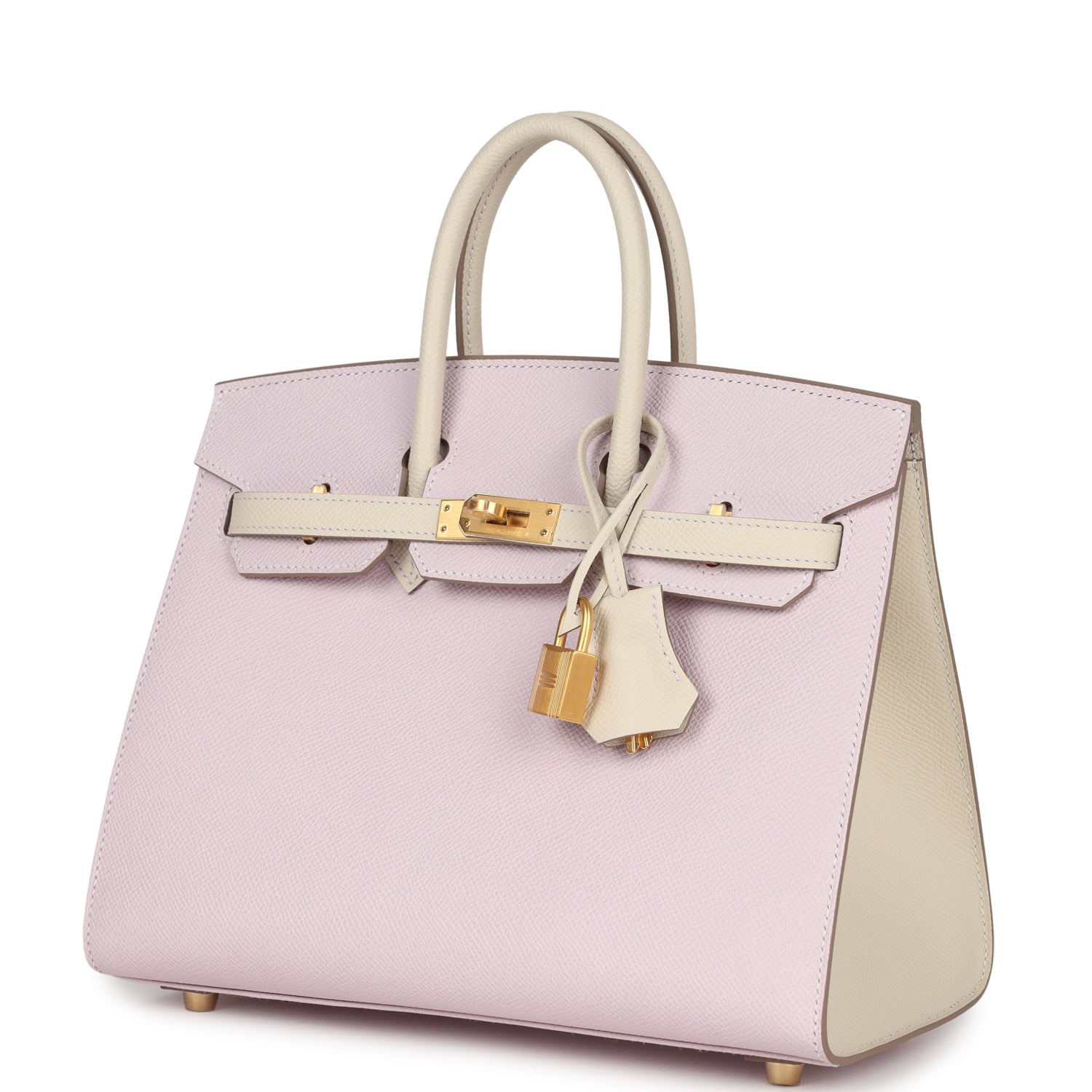 Birkin Sellier 25 Mauve Pale and Craie Epsom Brushed Gold Hardware Bag