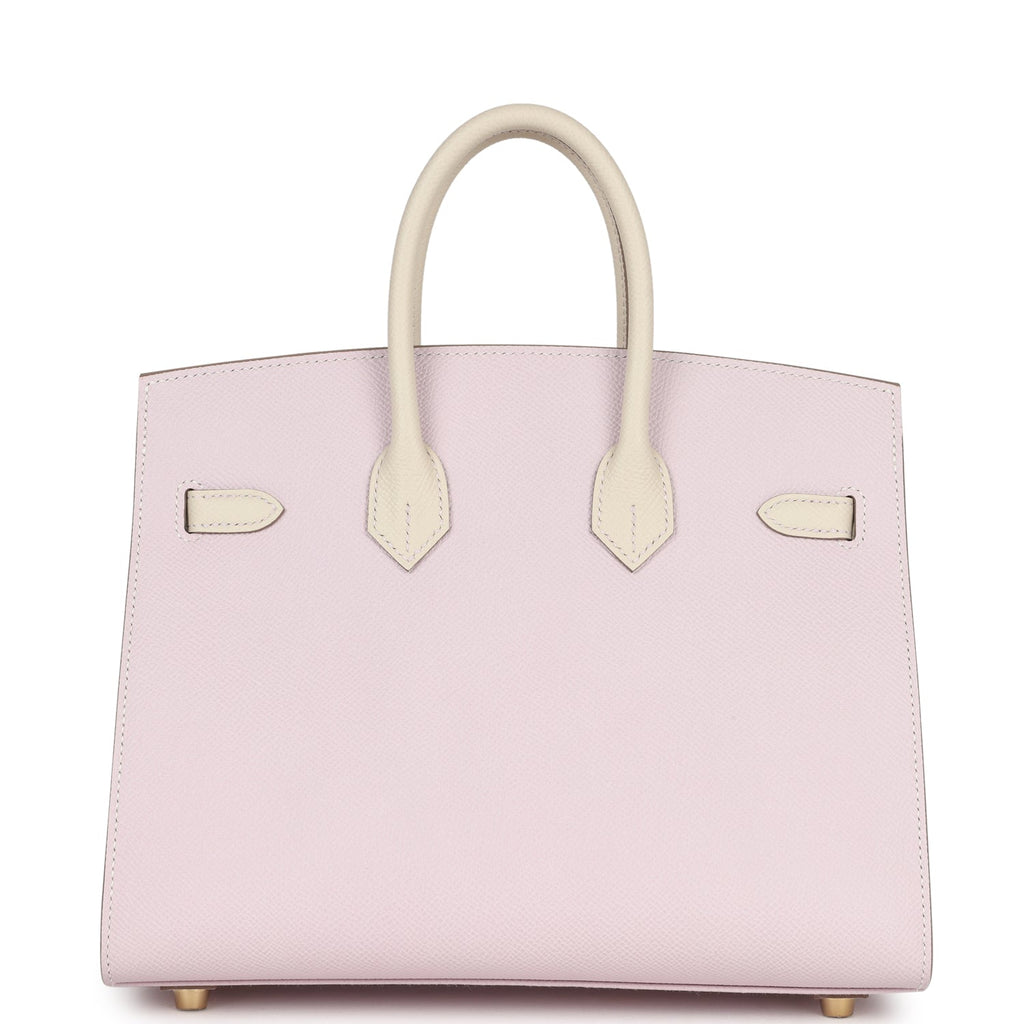 Birkin Sellier 25 Mauve Pale and Craie Epsom Brushed Gold Hardware Bag