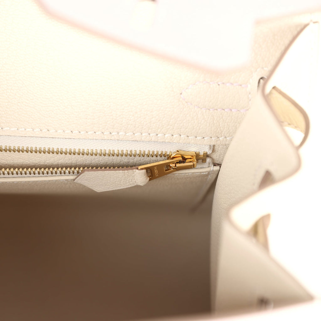 Birkin Sellier 25 Mauve Pale and Craie Epsom Brushed Gold Hardware Bag