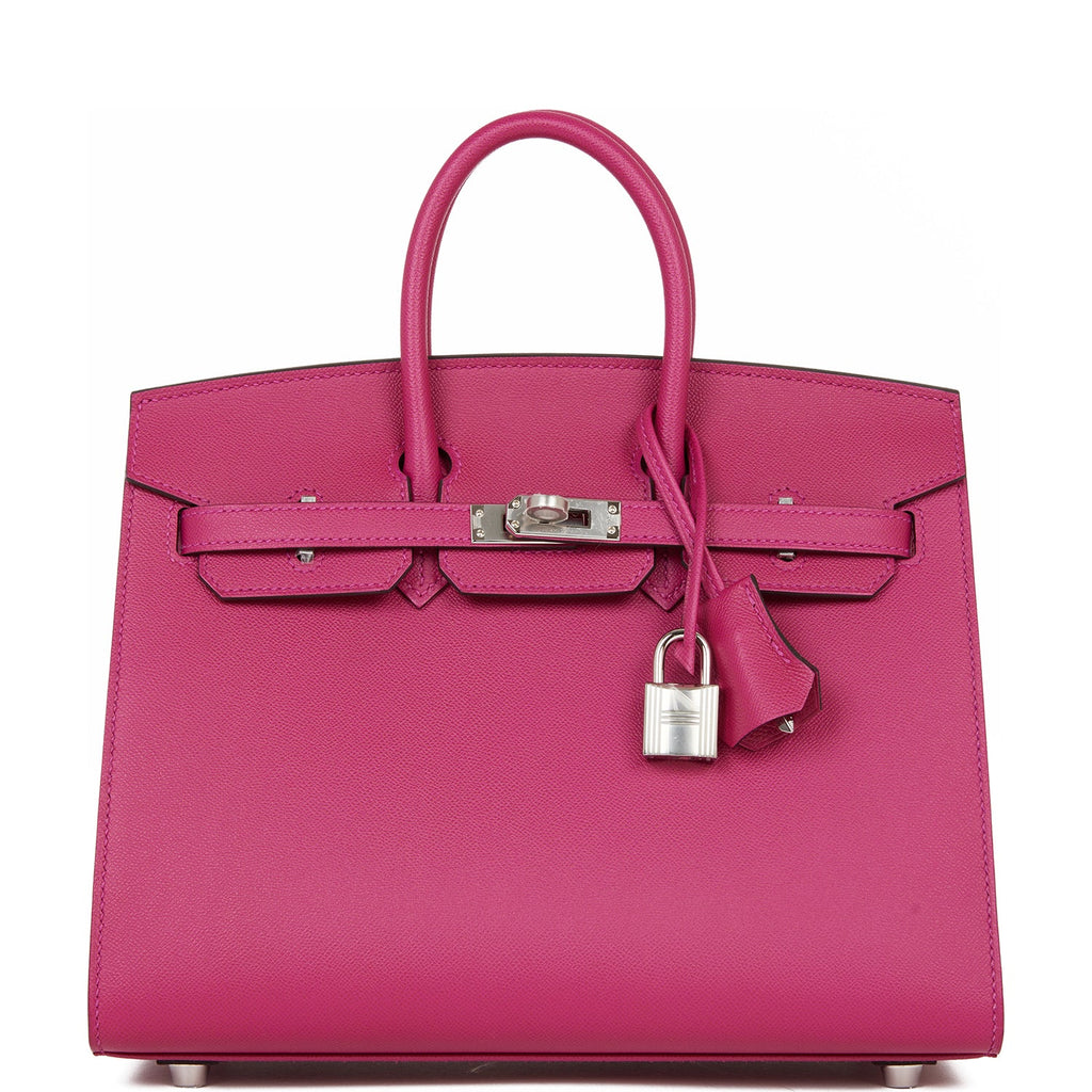 Birkin Sellier 25 Rose Pourpre Veau Madame Palladium Hardware Bag