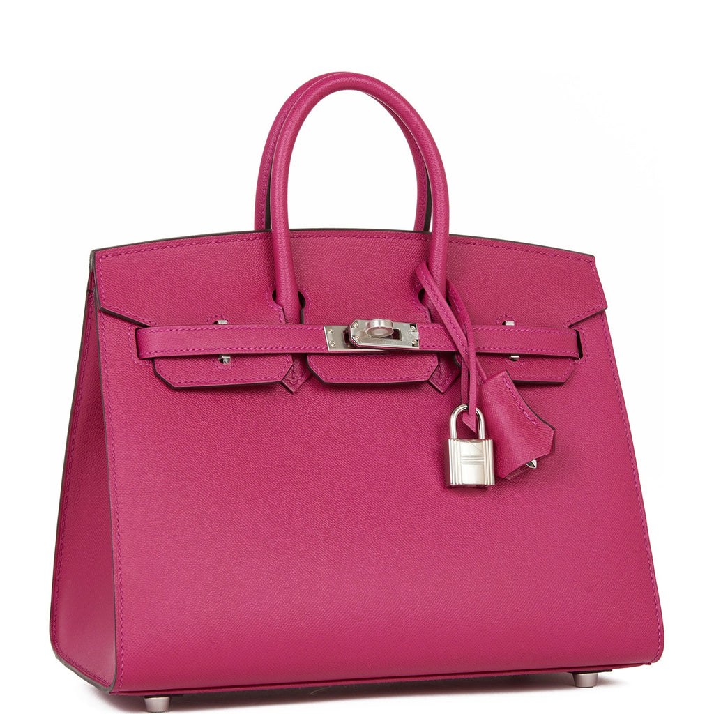 Birkin Sellier 25 Rose Pourpre Veau Madame Palladium Hardware Bag