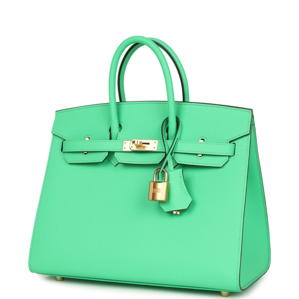 Birkin Sellier 25 Vert Comics Epsom Gold Hardware Bag