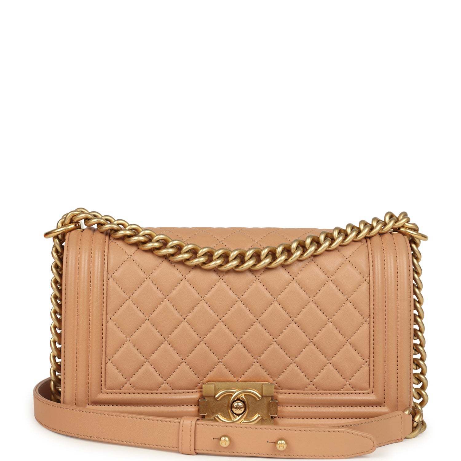 pre-owned-chanel-medium-boy-bag-dark-beige-lambskin-antique-gold-metal
