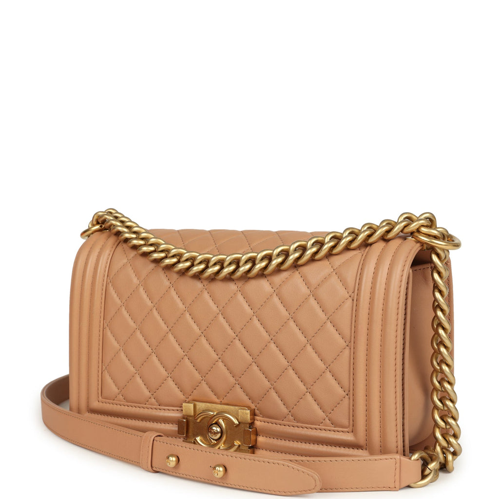 pre-owned-chanel-medium-boy-bag-dark-beige-lambskin-antique-gold-metal